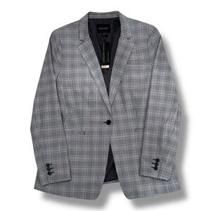 NWT Banana Republic Long & Lean-Fit Plaid Blazer Size 14 Gray Wool Blend